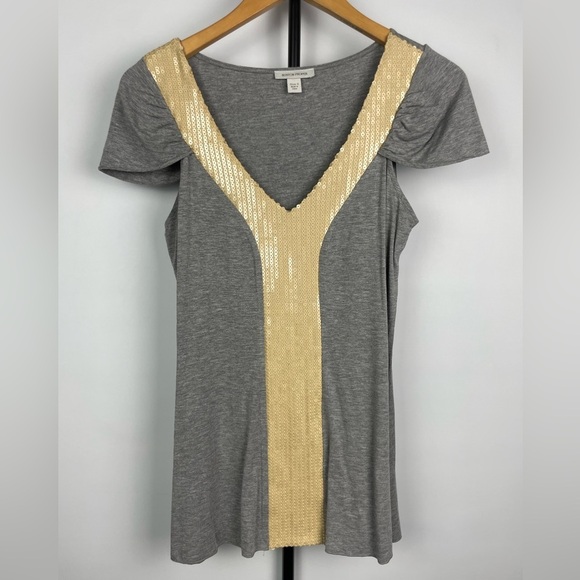 Boston Proper Tops - Boston Proper Gray Short Sleeve Blouse with Sequin Neckline